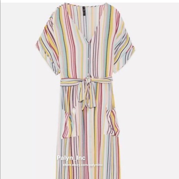 (Sold out)ZARA STRIPED MIDI DRESS BUTTON-UP LINEN 2751/030 - Picture 8 of 9